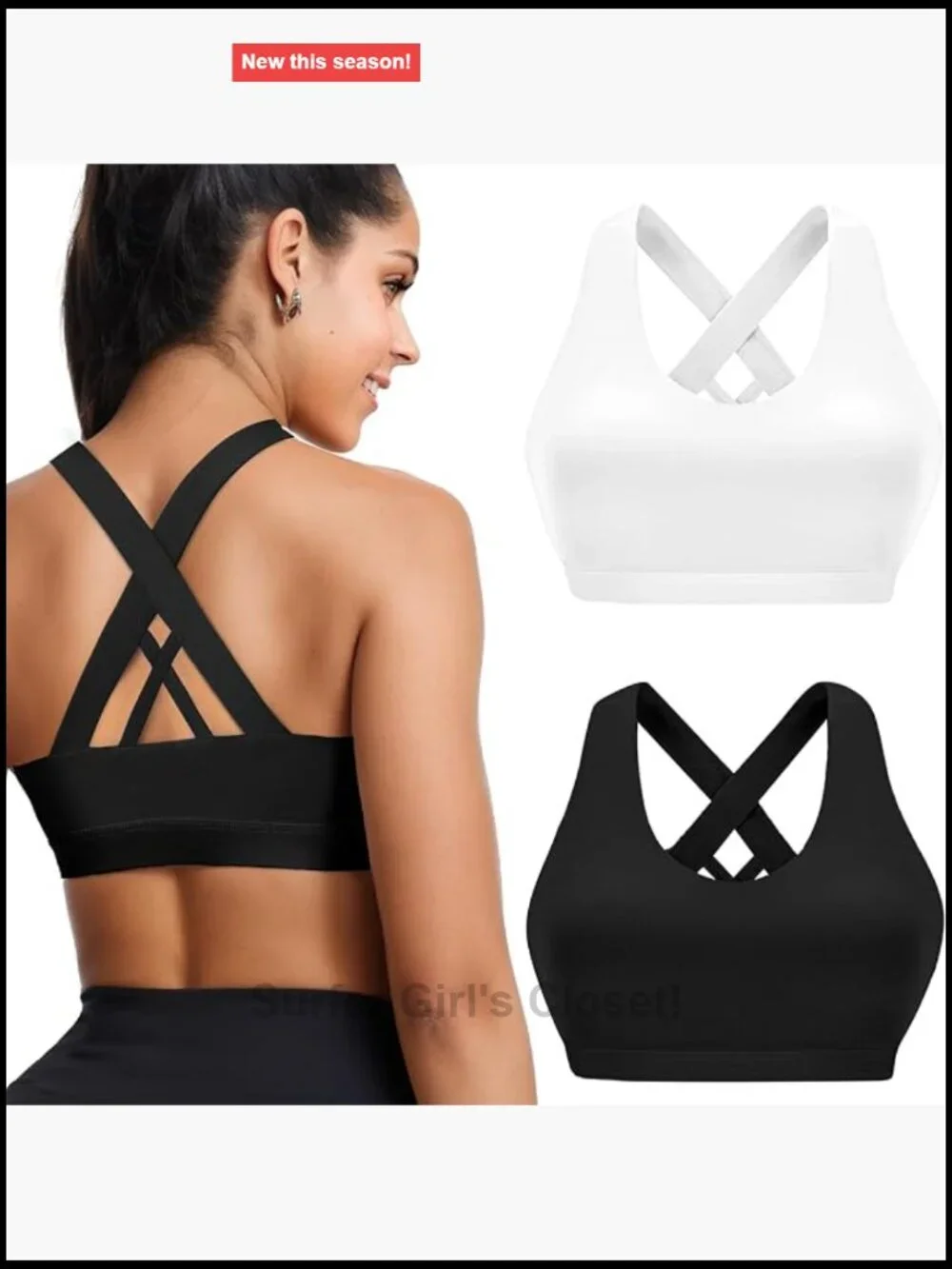 High Support Sports Bra, Criss-Cross Back, Push Up, Wire Free, for Large Bust,